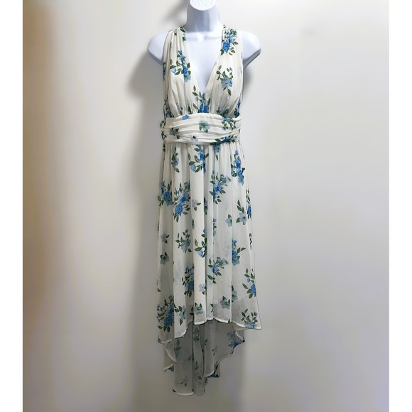 Disney Dresses & Skirts - Disney Princess White/Blue Floral Chiffon High-Low Halter Dress L Fairy Cottage